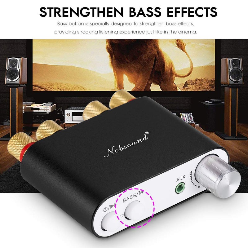 Nobsound مضخم صوت نوبساوند NS-10G بلوتوث 5.0 2 قناة HiFi ستيريو صوتي مضخم صغير جهاز استقبال لاسلكي 50Wx2 لمكبر الصوت المنزلي مع USB وتأثير صوت الباس (أسود) - Image 3